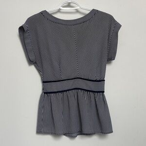 Monteau Navy and White Striped Blouse, Size XS